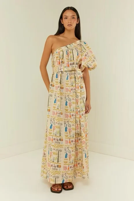 One Shoulder Printed Maxi Dress